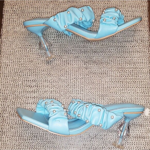 rsxses Women's Square Heels Sandals Clear Lucite Heel Mules Open Toe Slip On... - Picture 2 of 9